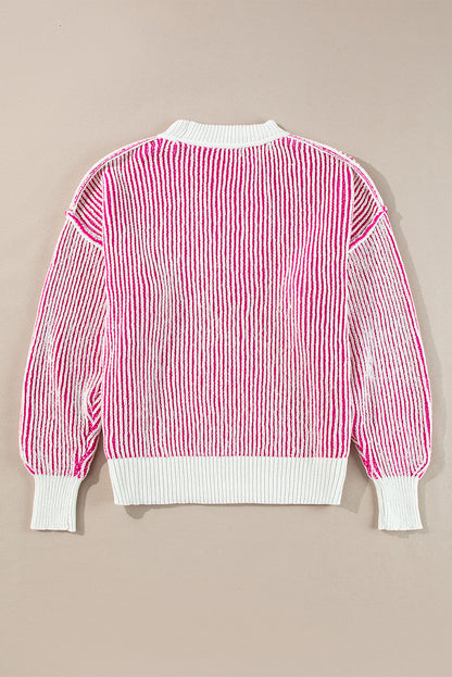 Striped Textured Knit Loose Sweater