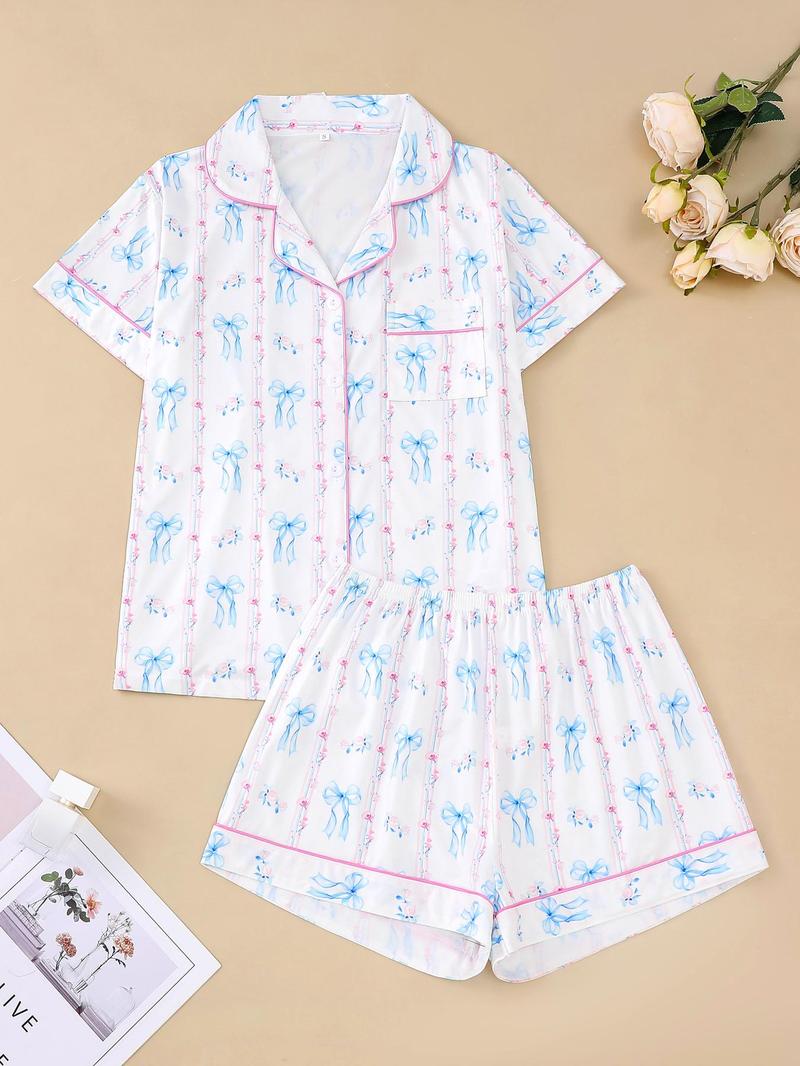 All Over Bow Decor Pajama Set