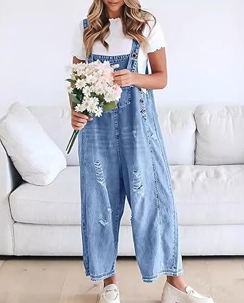 Loose Fit Adjustable Strap Denim Overalls