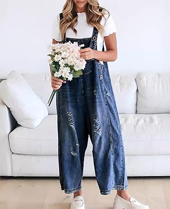 Loose Fit Adjustable Strap Denim Overalls