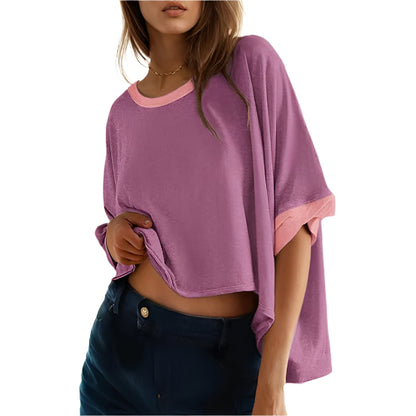 Womens Solid T Shirts for Women Loose Oversized Tops Basic Tee