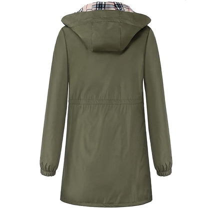 Waterproof Drawstring Zip Up Hooded Trench Coat