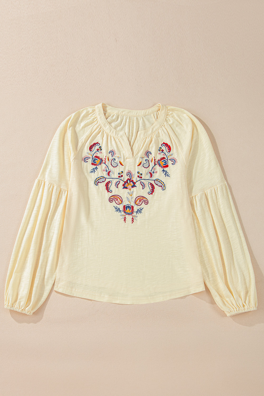 Paisley Embroidered Notch Blouse