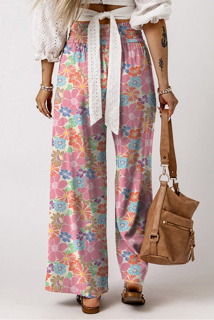 Floral Smocked Waist Loose Pants