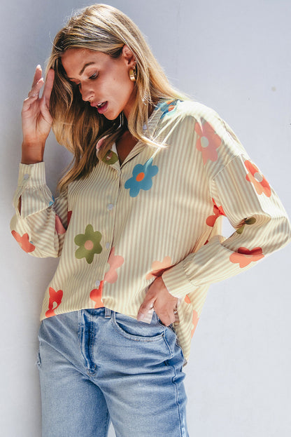 Flower Collared Loose Fit Shirt