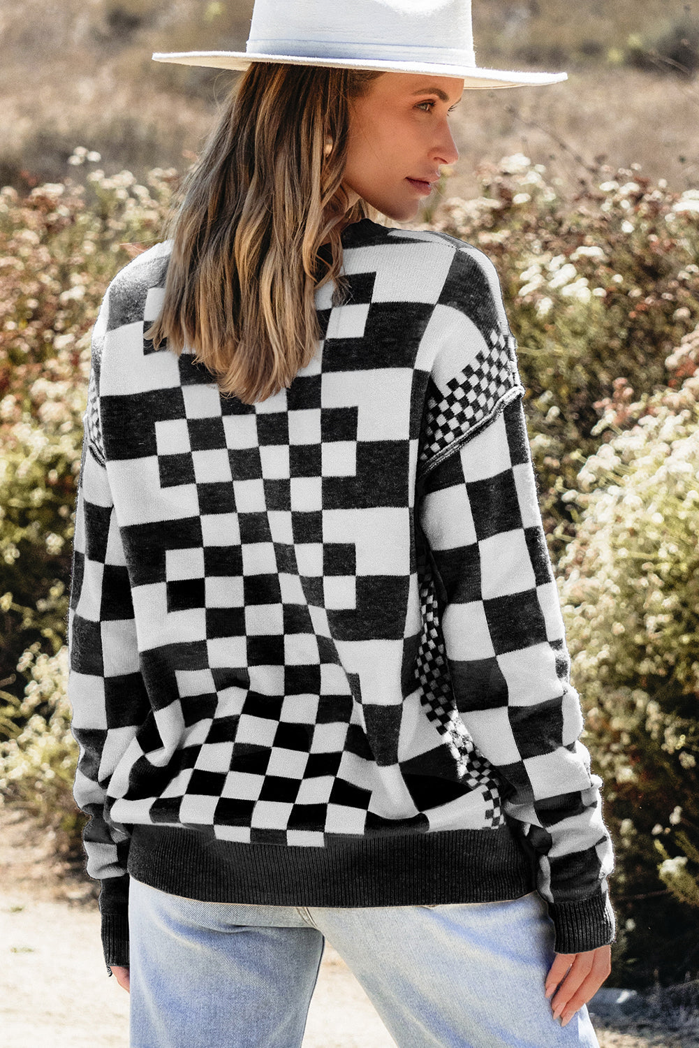 Checkered Drop Shoulder Sweater