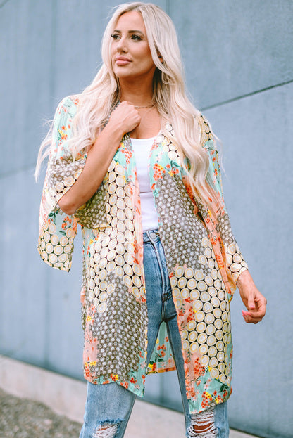 Floral Open Sheer Shimmer Kimono