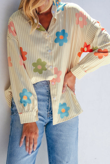 Flower Collared Loose Fit Shirt