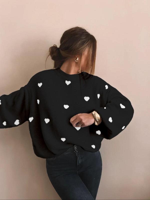 Heart Print Round Neck Sweater