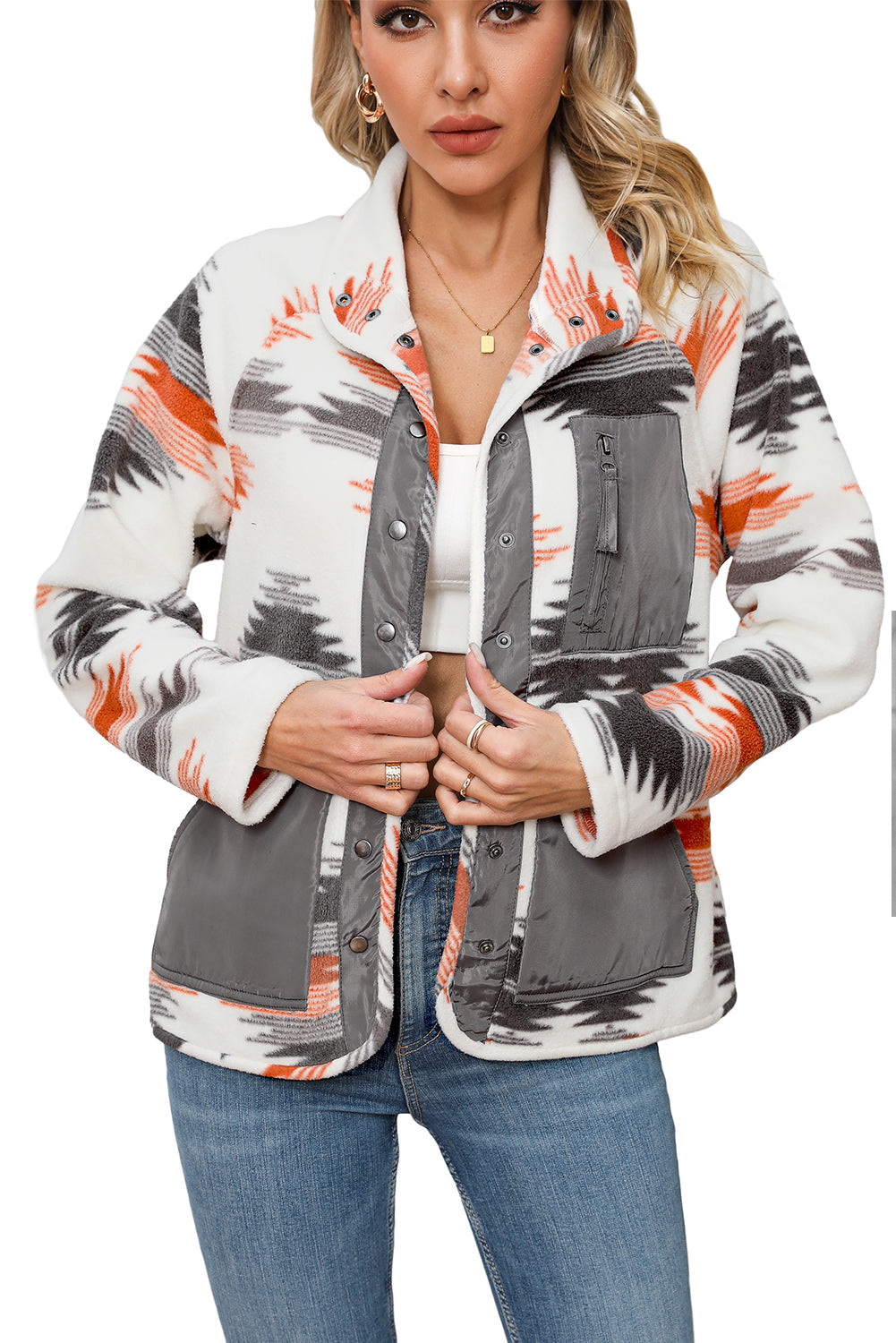 Aztec Fleece Snap Button Jacket