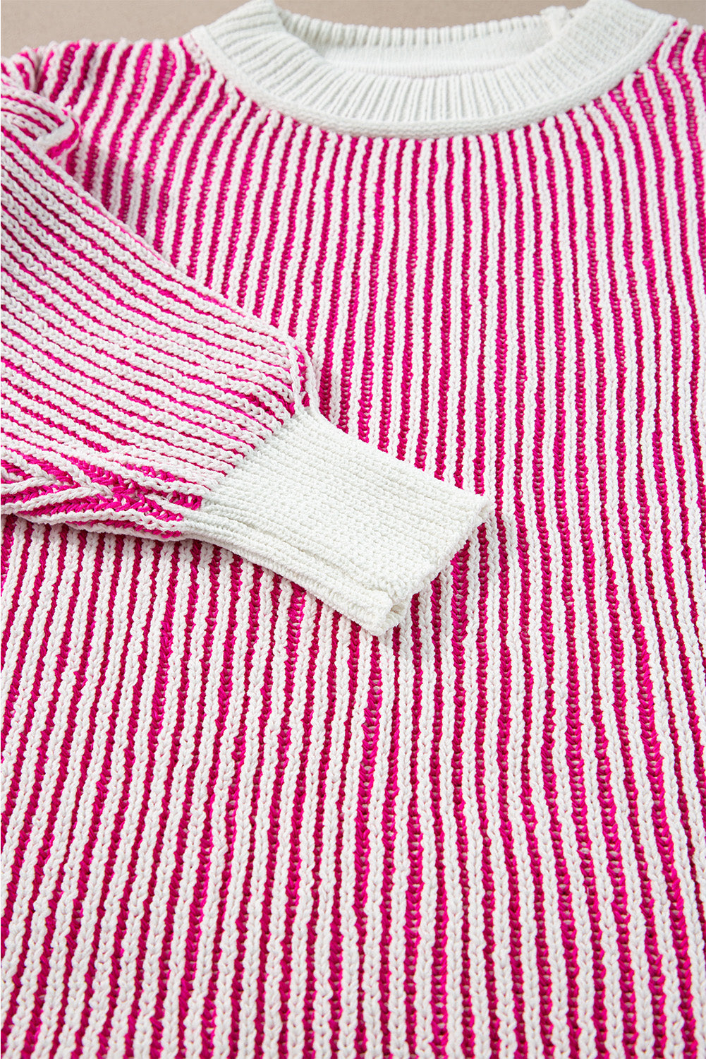 Striped Textured Knit Loose Sweater