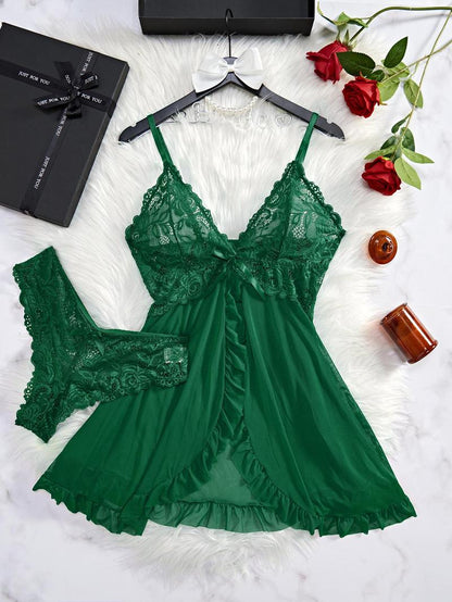 Lace Ruffle Trim Wrap Nightdress Set