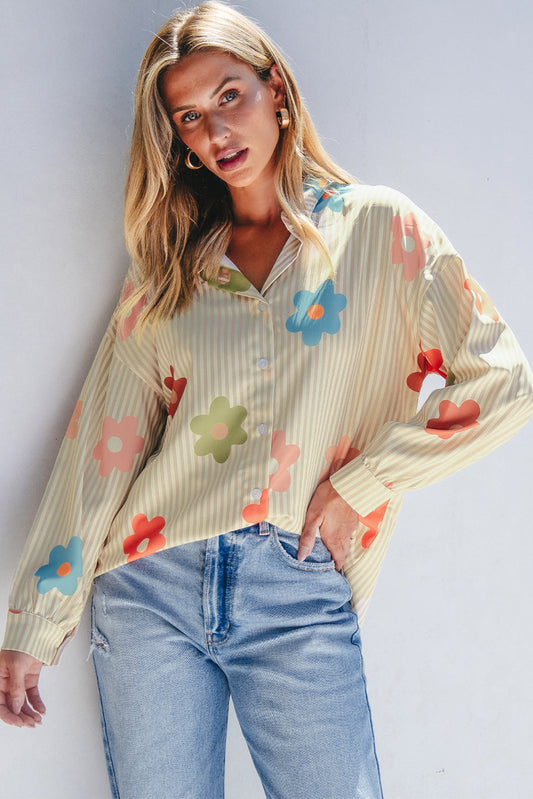 Flower Collared Loose Fit Shirt