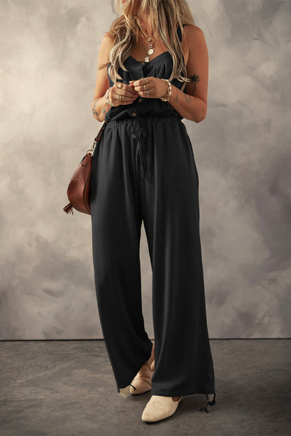 Straps Button Drawstring Jumpsuit