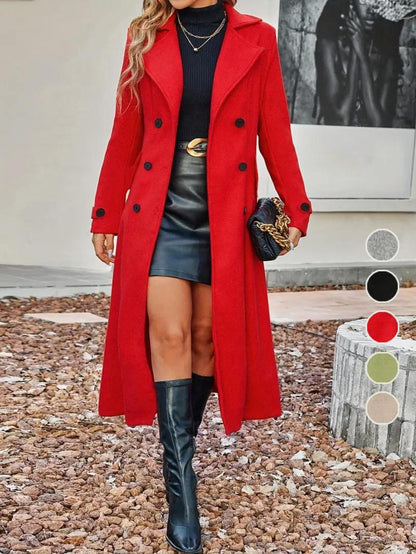 Elegant Solid Lapel Woolen Coat