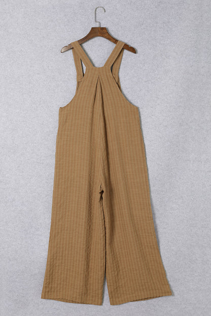 Striped Pleated Wide Leg Pocketed Jumpsuit