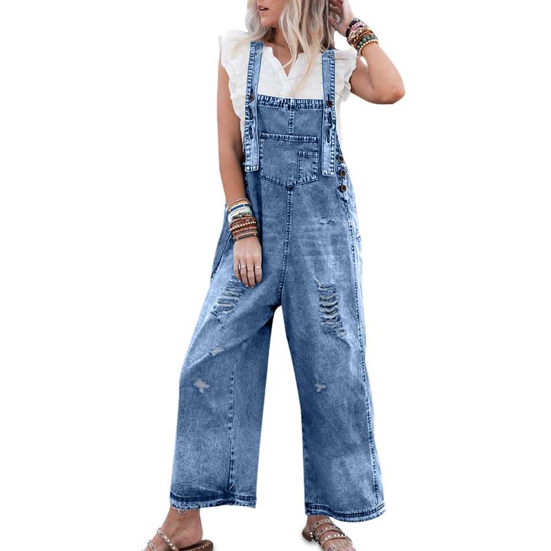 Loose Fit Adjustable Strap Denim Overalls