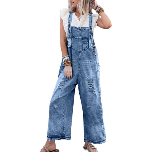 Loose Fit Adjustable Strap Denim Overalls