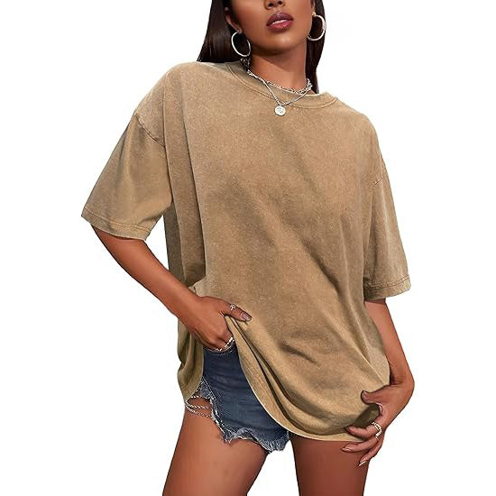 Oversized Women's Heavyweight Cotton T-Shirts Half Short Sleeves Casual Loose Streetwear Tee Tops