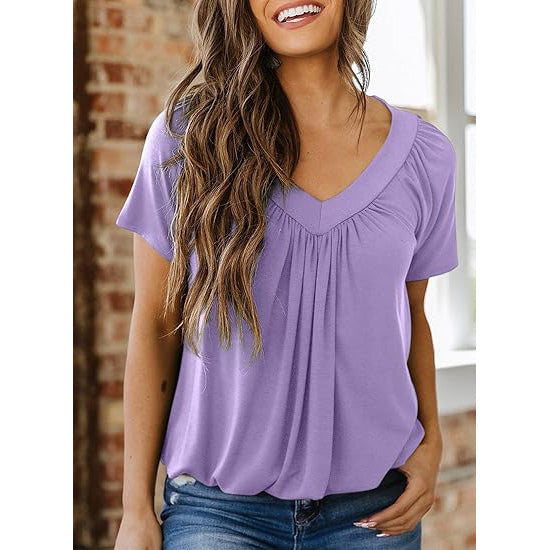 Women's Casual Summer Short Sleeve V Neck Tops T-shirts