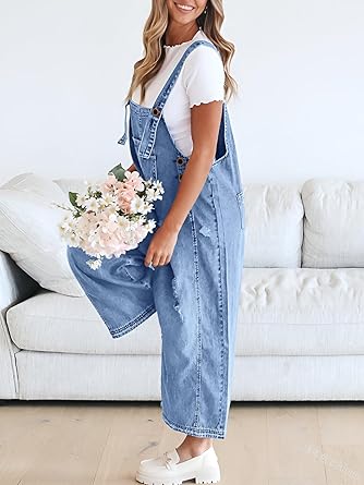 Loose Fit Adjustable Strap Denim Overalls