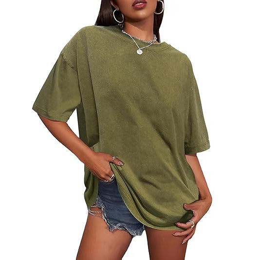 Oversized Women's Heavyweight Cotton T-Shirts Half Short Sleeves Casual Loose Streetwear Tee Tops