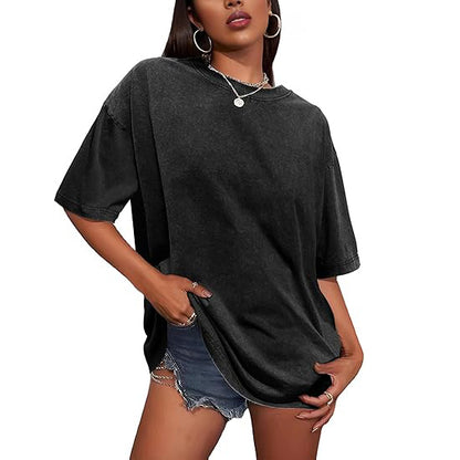 Oversized Women's Heavyweight Cotton T-Shirts Half Short Sleeves Casual Loose Streetwear Tee Tops