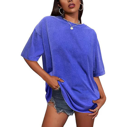 Oversized Women's Heavyweight Cotton T-Shirts Half Short Sleeves Casual Loose Streetwear Tee Tops