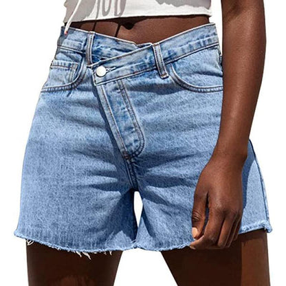Genleck Women Crossover High Waisted Jeans  Shorts Stretchy Casual Shorts Boyfriend Summer Womenswear Bottom Lady Jeans Underwear