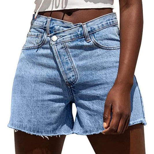 Genleck Women Crossover High Waisted Jeans  Shorts Stretchy Casual Shorts Boyfriend Summer Womenswear Bottom Lady Jeans Underwear
