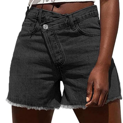 Genleck Women Crossover High Waisted Jeans  Shorts Stretchy Casual Shorts Boyfriend Summer Womenswear Bottom Lady Jeans Underwear