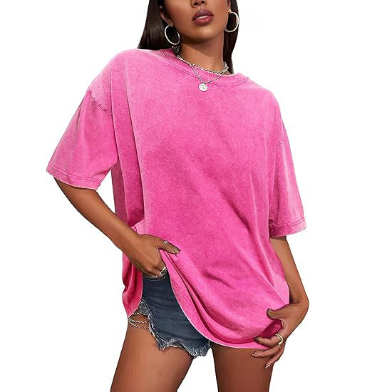 Oversized Women's Heavyweight Cotton T-Shirts Half Short Sleeves Casual Loose Streetwear Tee Tops