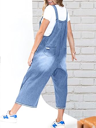 Loose Fit Adjustable Strap Denim Overalls