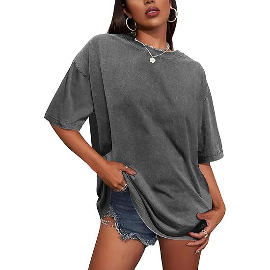 Oversized Women's Heavyweight Cotton T-Shirts Half Short Sleeves Casual Loose Streetwear Tee Tops