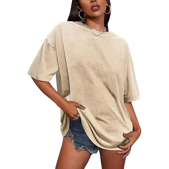 Oversized Women's Heavyweight Cotton T-Shirts Half Short Sleeves Casual Loose Streetwear Tee Tops