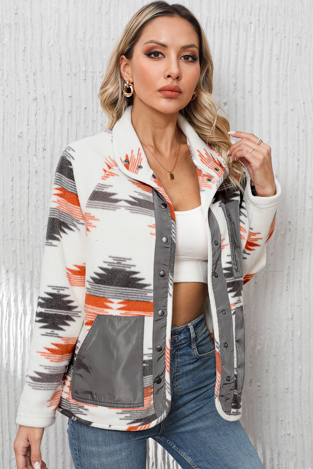 Aztec Fleece Snap Button Jacket