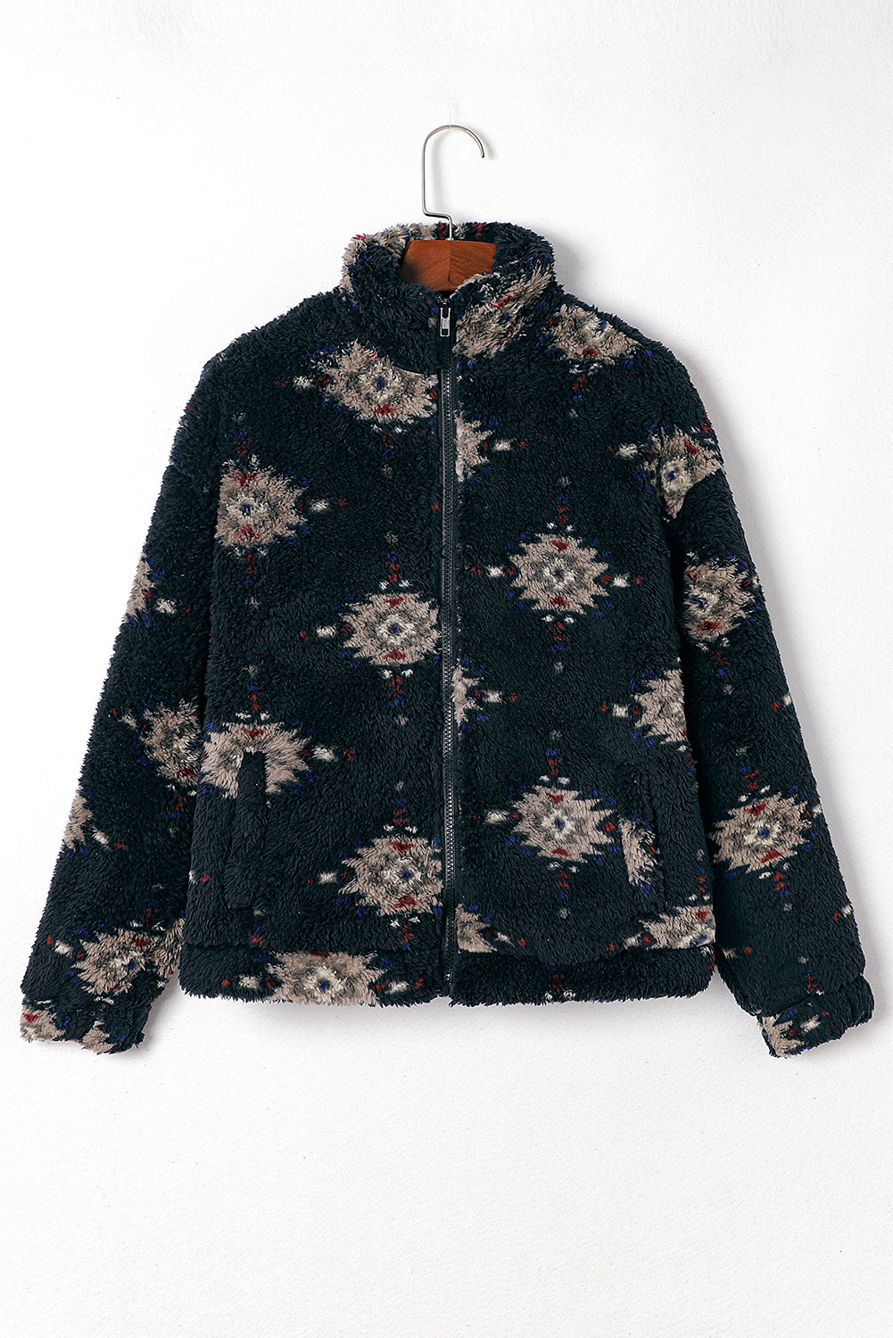 Aztec Zipper Collared Sherpa Jacket