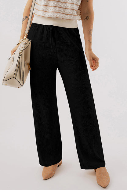 Textured Loose Drawstring Pants