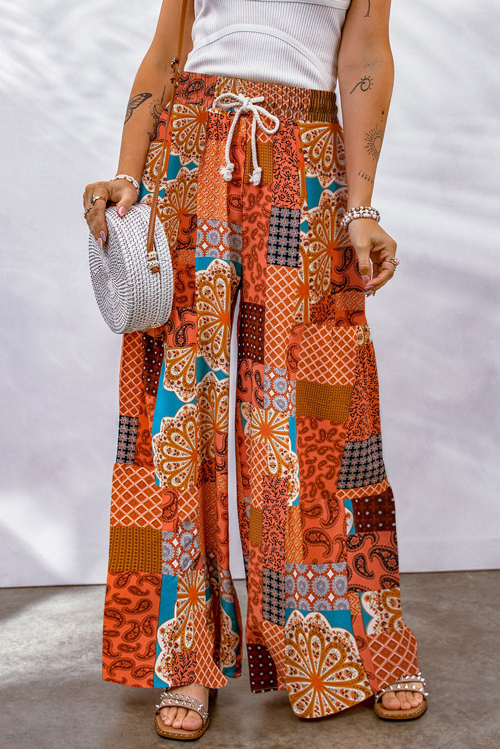 Boho Drawstring Wide Leg Pants