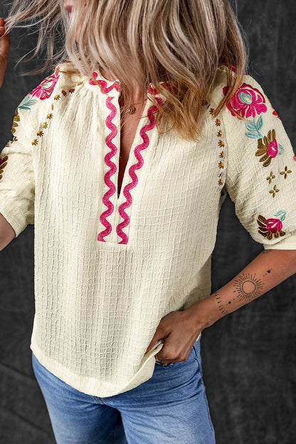 Embroidered Ricrac Textured Blouse