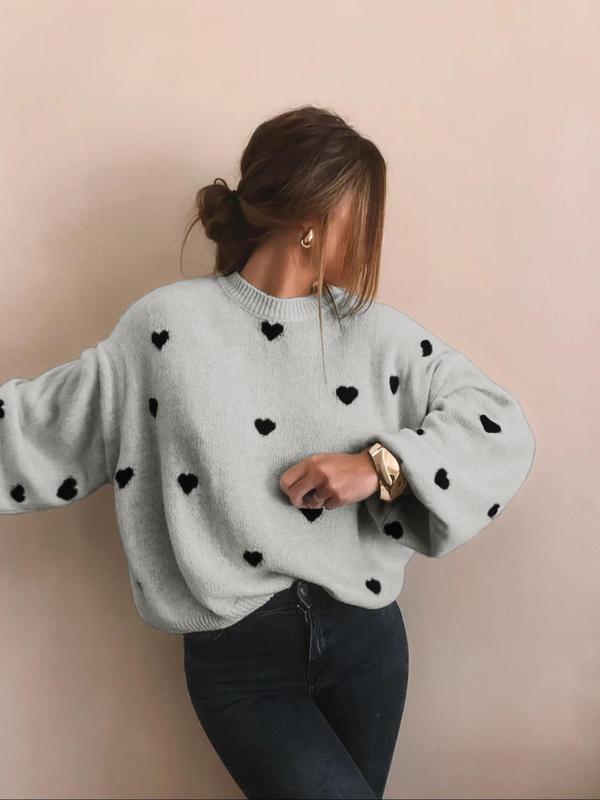 Heart Print Round Neck Sweater