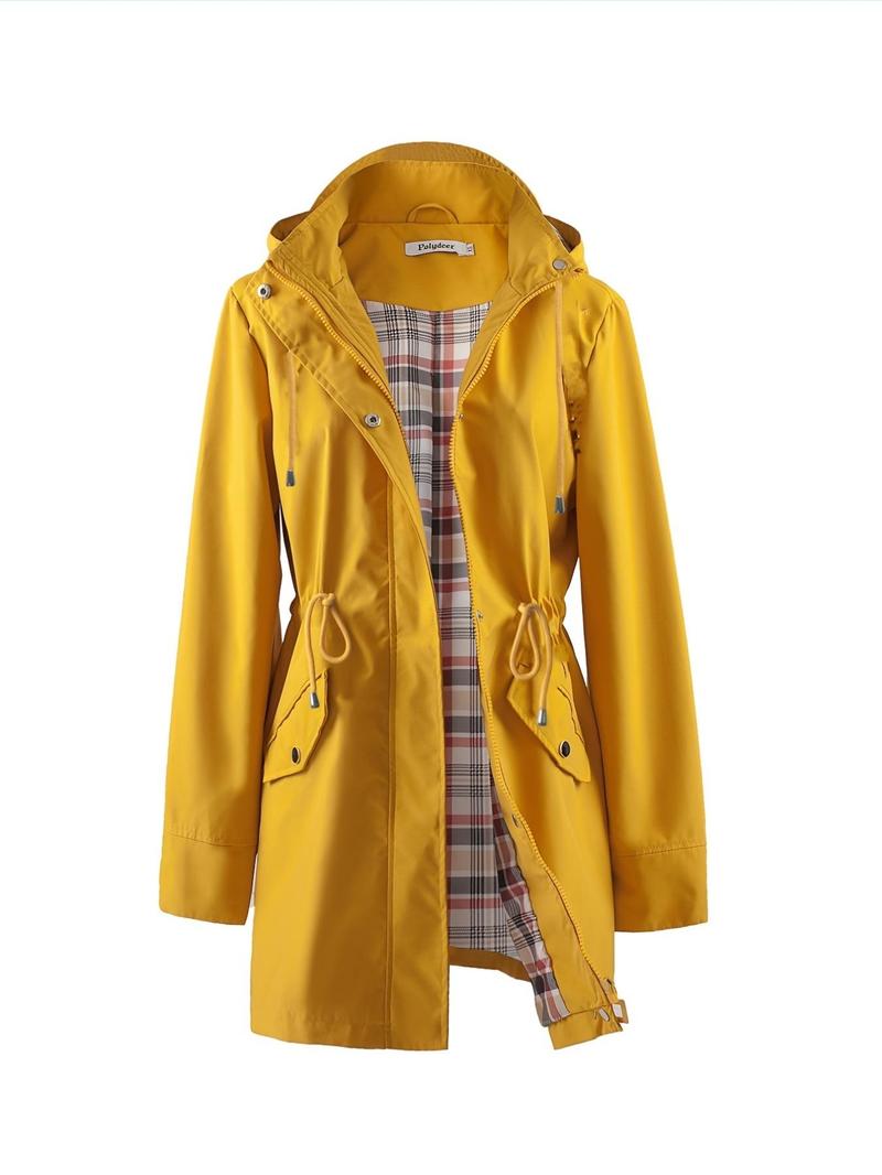 Waterproof Drawstring Zip Up Hooded Trench Coat