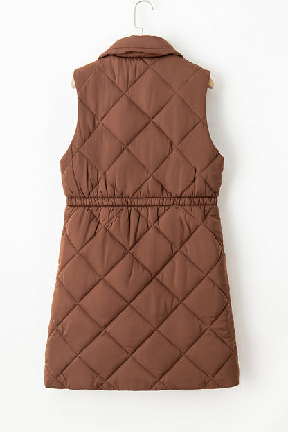 Longline Quilted Stand Collar Puffer Vest