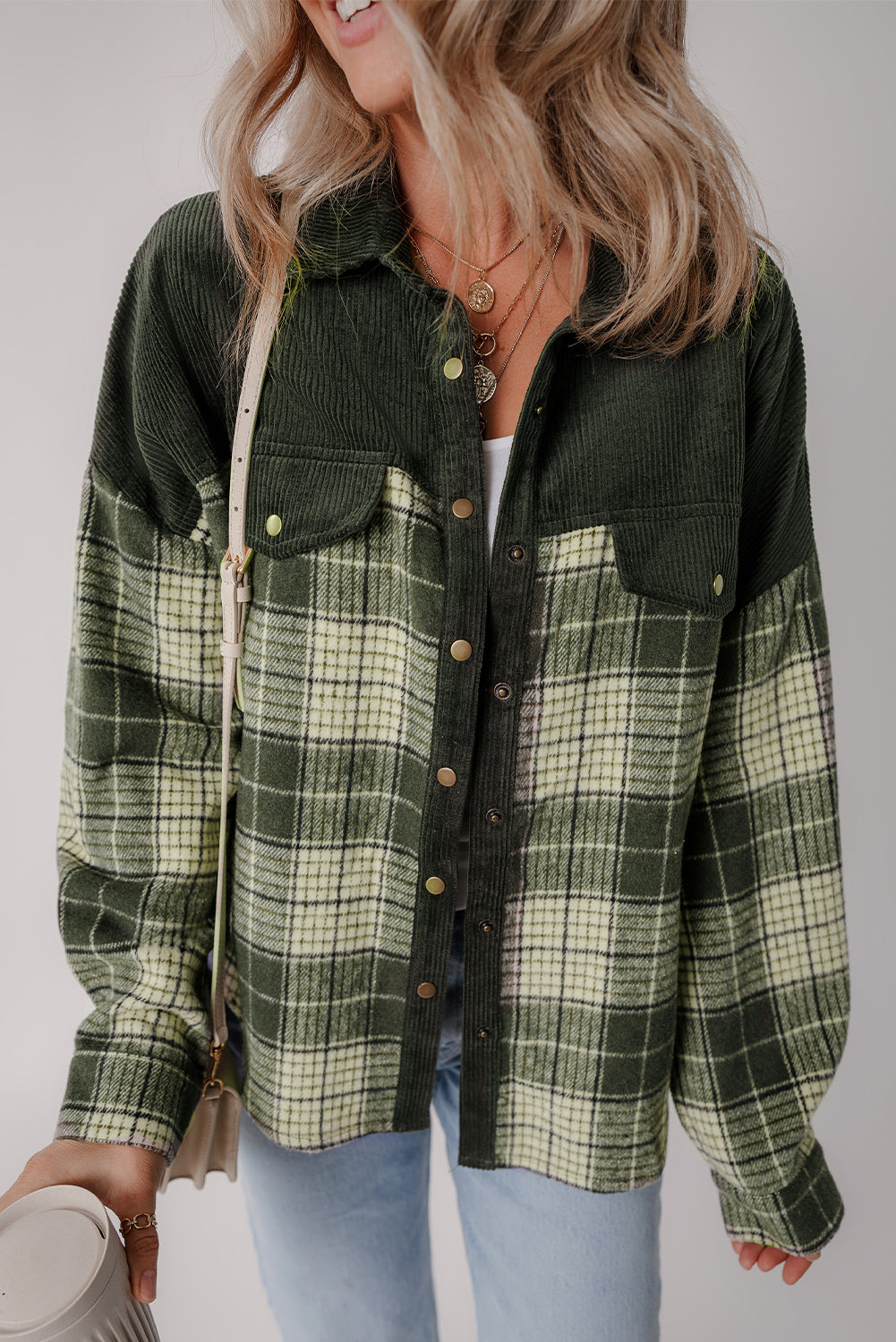 Snap Buttons Plaid Shacket