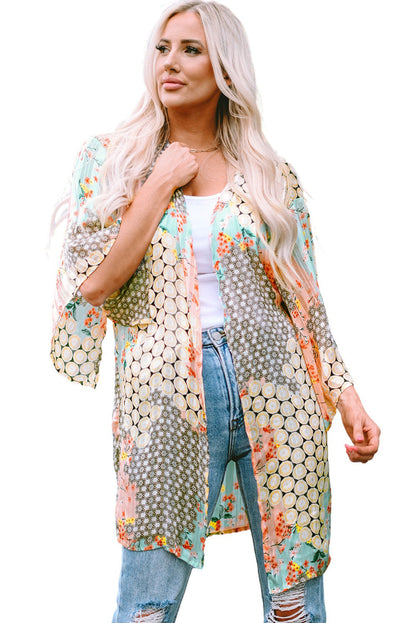 Floral Open Sheer Shimmer Kimono