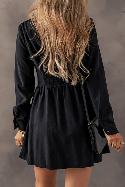 Elastic Cinched High Waist Shirt Mini Dress