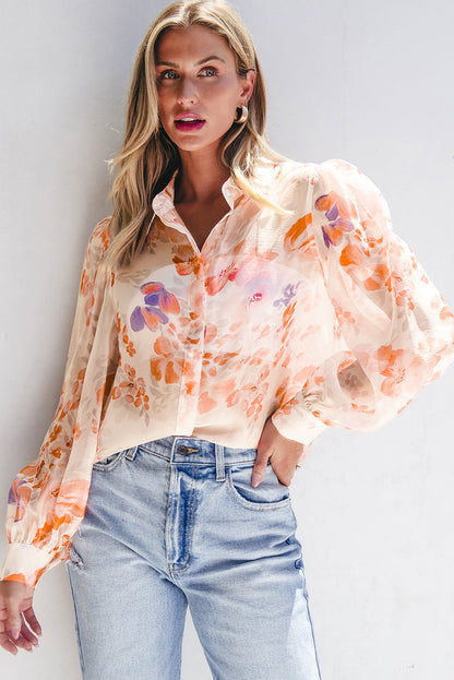 Floral Print Collared Balloon Shirt