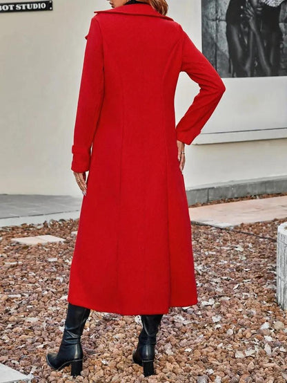 Elegant Solid Lapel Woolen Coat