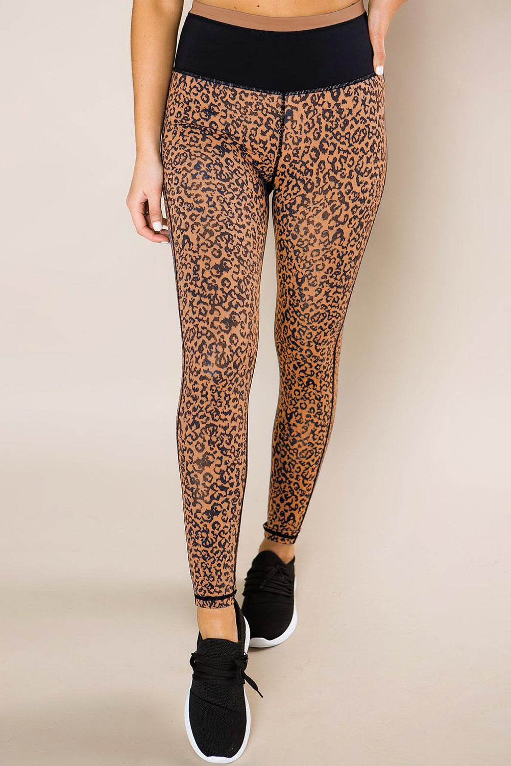 Mocha Leopard Print Wide Waistband Active Yoga Leggings