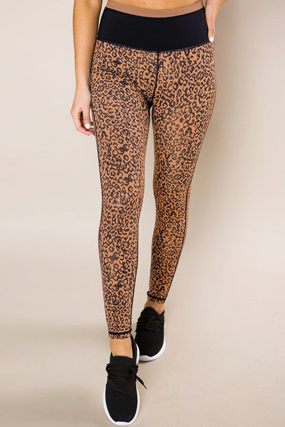 Mocha Leopard Print Wide Waistband Active Yoga Leggings